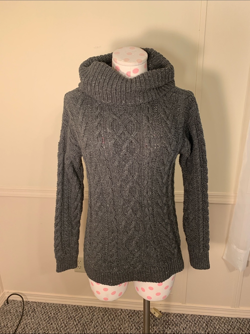Ralph Lauren Cozy Gray Cable-Knit Turtleneck Sweater Primo Like NEW Size Small